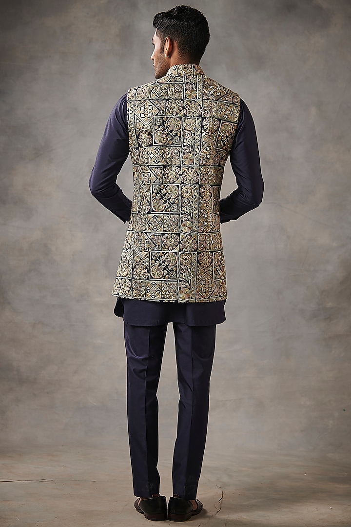Navy Blue Embroidered Indowestern Set by Gargee Designers at Pernia's Pop Up Shop