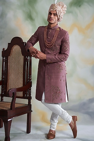 Dusty Pink Embroidered Sherwani Set by Gargee Designers