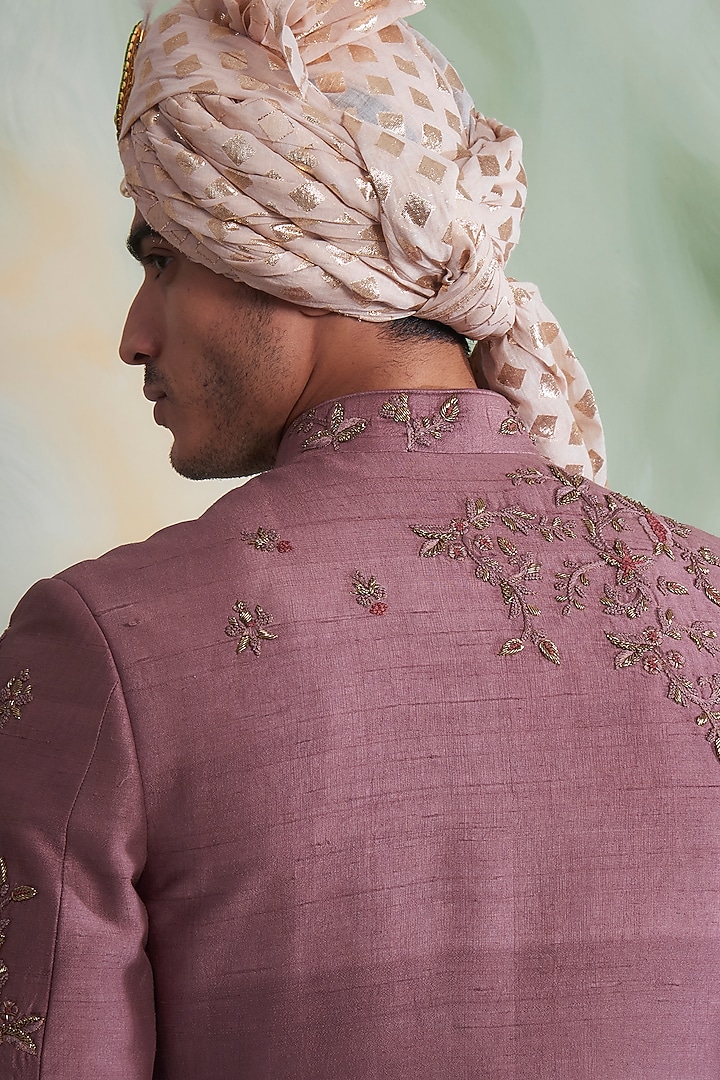 Dusty Pink Embroidered Groom Sherwani Set by Gargee Designers at Pernia's Pop Up Shop