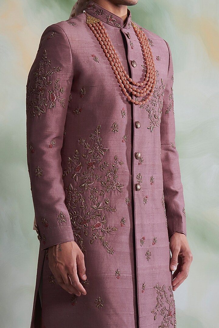 Dusty Pink Embroidered Groom Sherwani Set by Gargee Designers at Pernia's Pop Up Shop