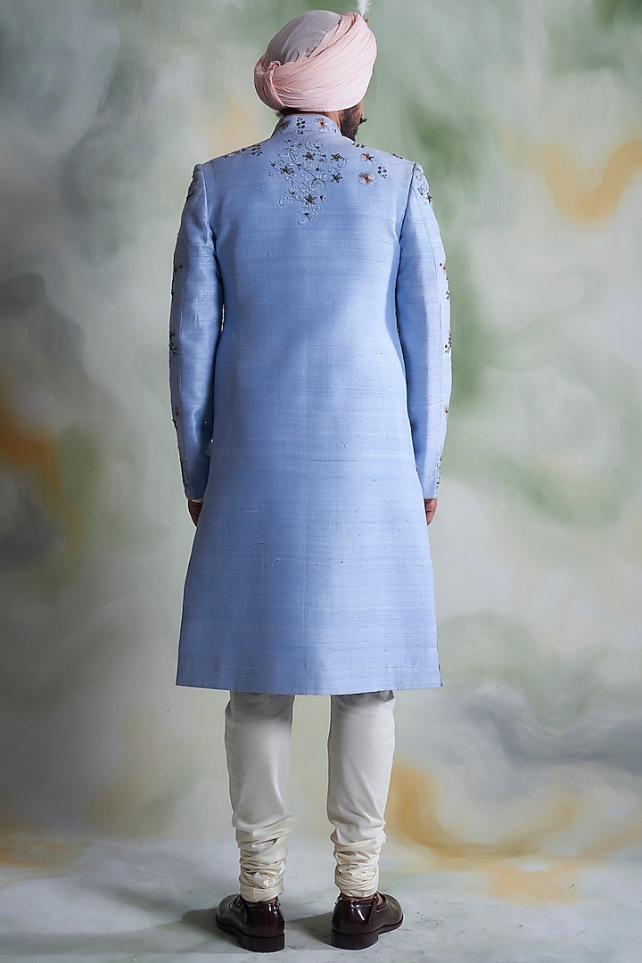 Sky Blue Embroidered Groom Sherwani Set by Gargee Designers at Pernia's Pop Up Shop