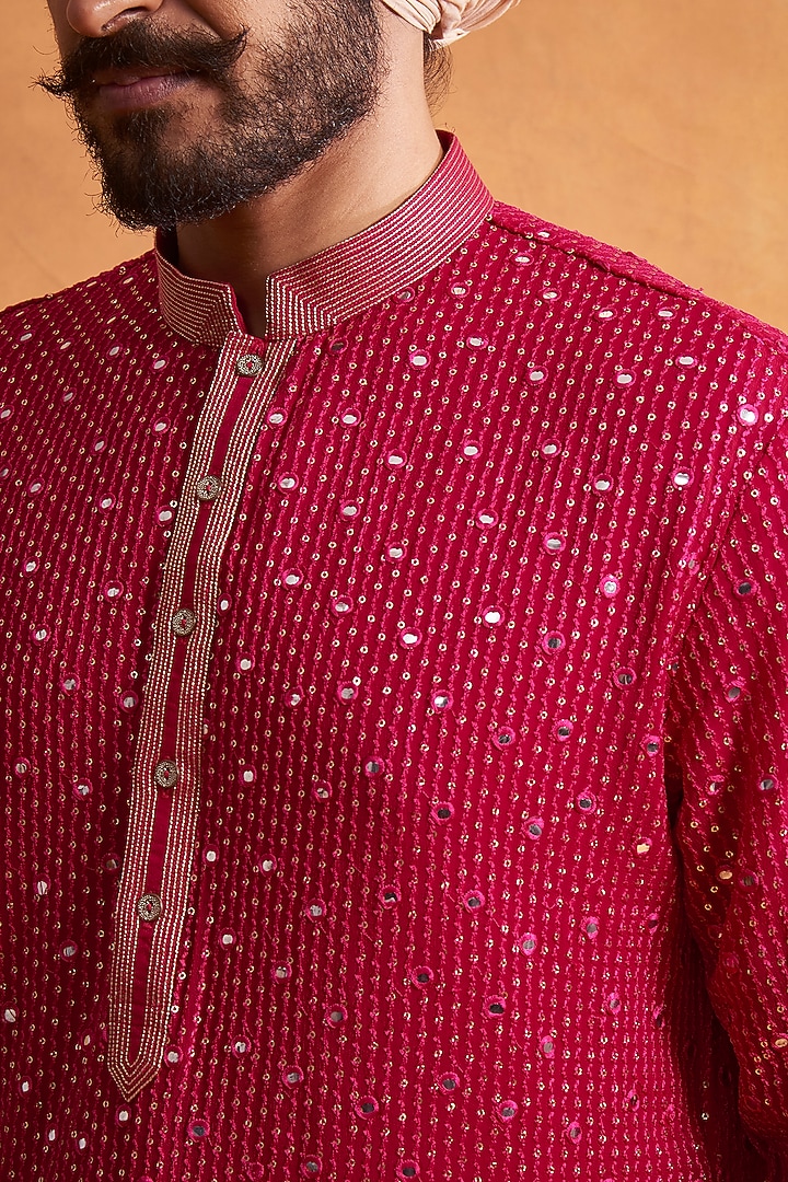Bright Pink Embroidered Kurta Set by Gargee Designers at Pernia's Pop Up Shop