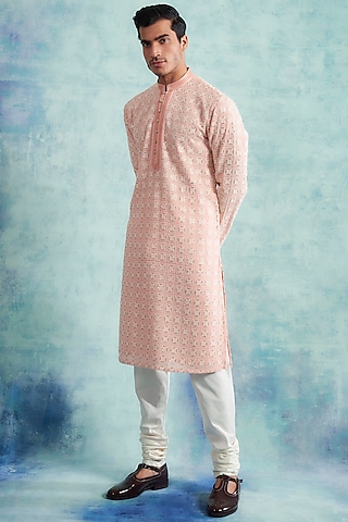 Peach Embroidered Kurta Set by Gargee Designers