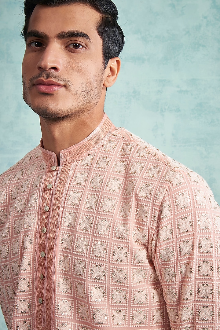 Peach Embroidered Kurta Set by Gargee Designers at Pernia's Pop Up Shop