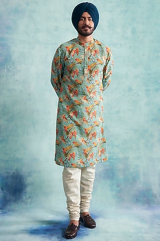 Aqua Blue Digital Printed Kurta Set by Gargee Designers