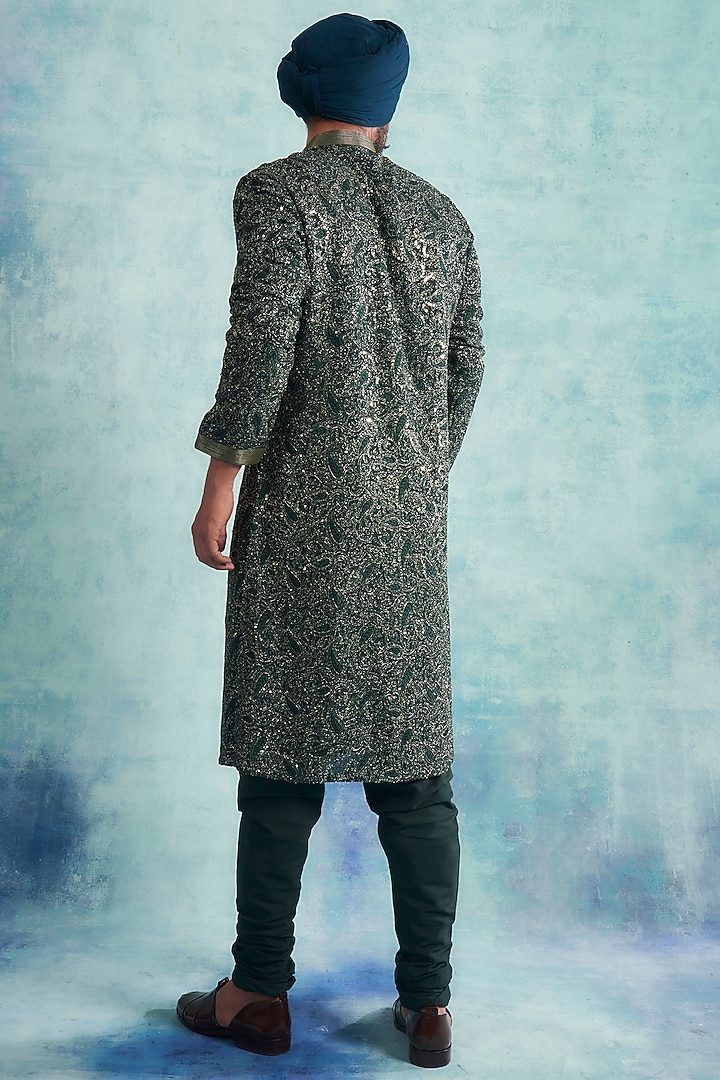 Emerald Green Georgette Embroidered Kurta Set by Gargee Designers at Pernia's Pop Up Shop