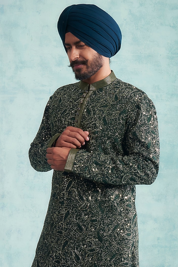 Emerald Green Georgette Embroidered Kurta Set by Gargee Designers at Pernia's Pop Up Shop