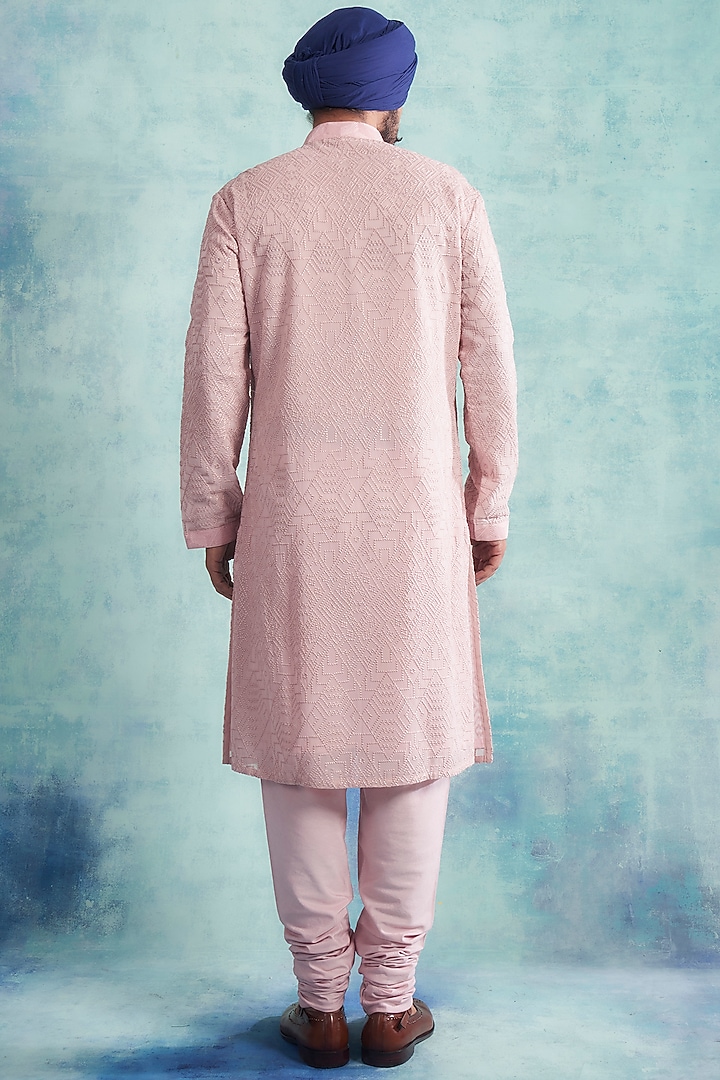 Powder Pink Machine Embroidered Kurta Set by Gargee Designers at Pernia's Pop Up Shop