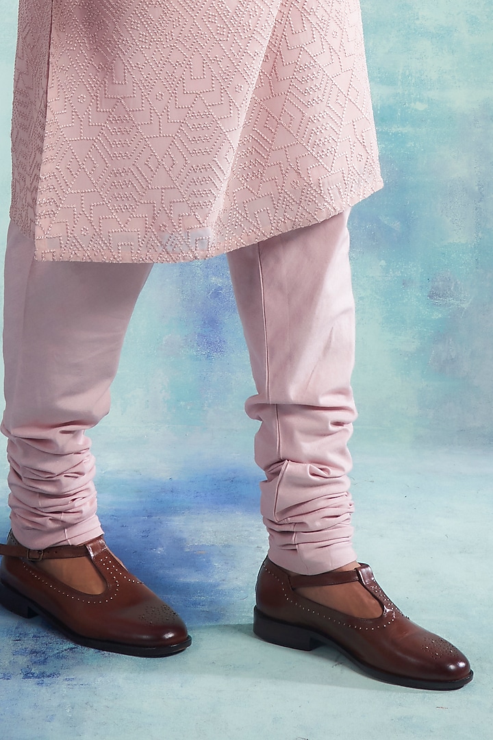 Powder Pink Machine Embroidered Kurta Set by Gargee Designers at Pernia's Pop Up Shop