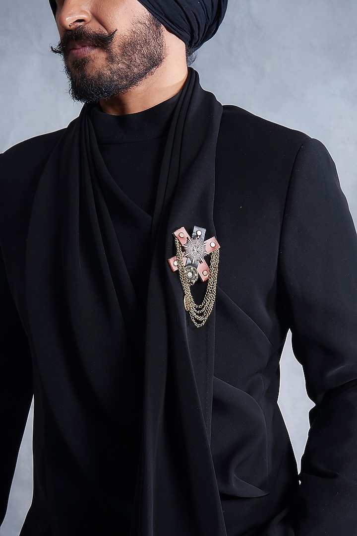 Black Poly Viscose Bandhgala Jacket Set by Gargee Designers at Pernia's Pop Up Shop