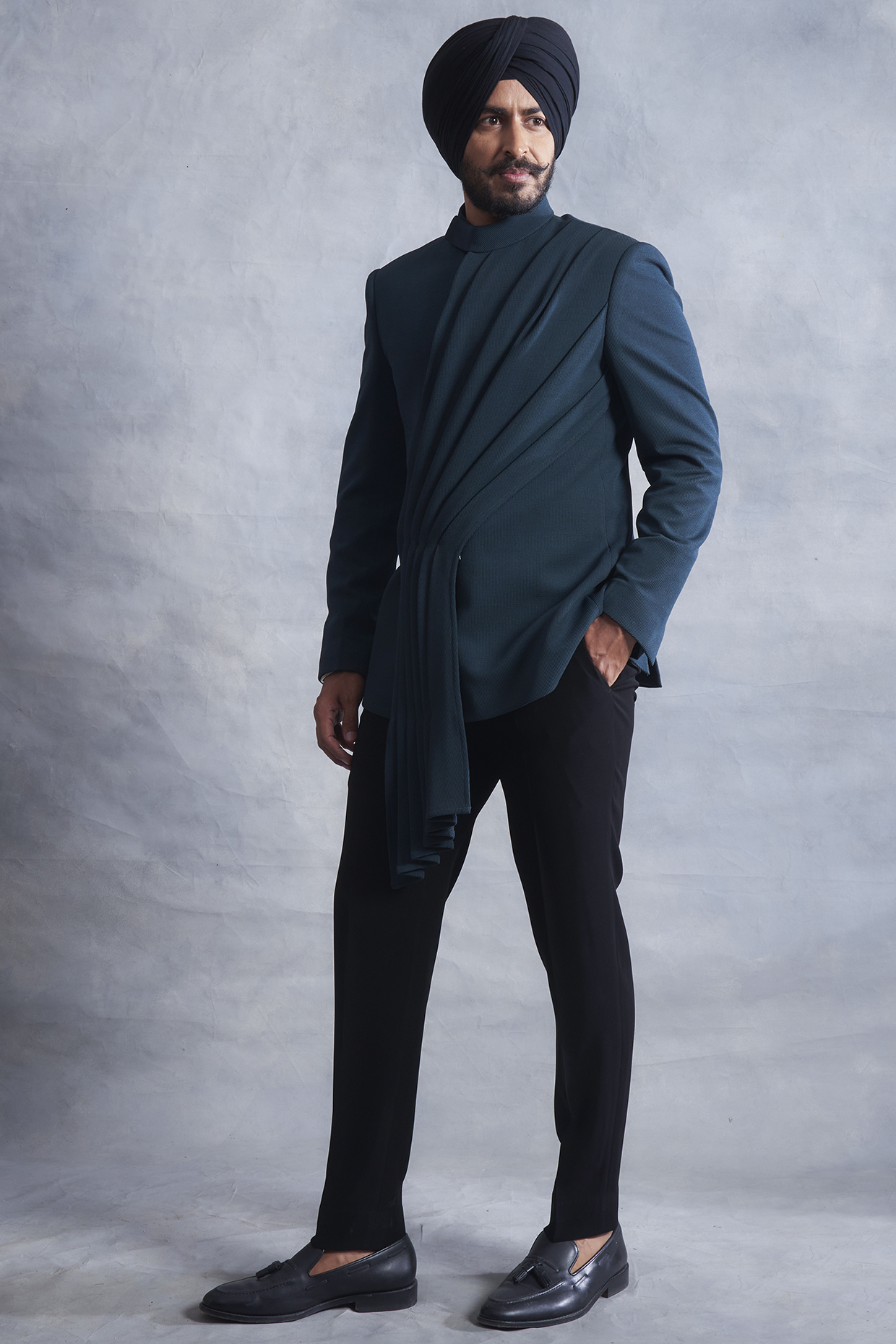Teal Green Poly Viscose Wedding Bandhgala Jacket Set by Gargee Designers at Pernia's Pop Up Shop