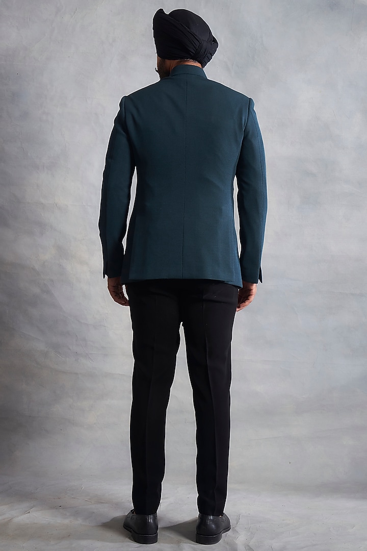 Teal Green Poly Viscose Wedding Bandhgala Jacket Set by Gargee Designers at Pernia's Pop Up Shop