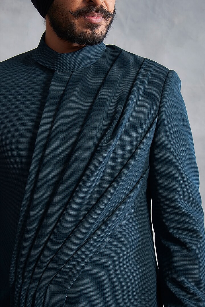 Teal Green Poly Viscose Wedding Bandhgala Jacket Set by Gargee Designers at Pernia's Pop Up Shop