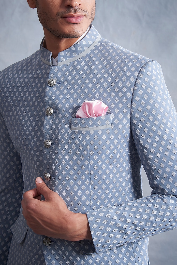 Grey Poly Viscose Wedding Bandhgala Jacket Set by Gargee Designers at Pernia's Pop Up Shop