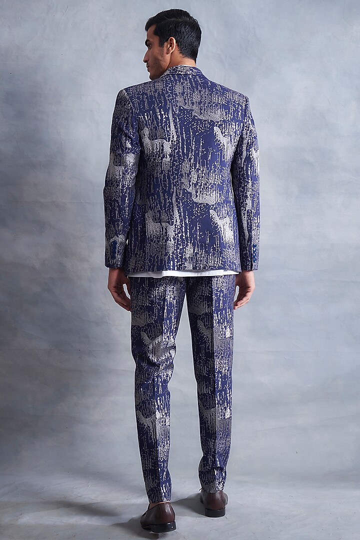 Blueberry & Grey Machine Embroidered Jacket Set by Gargee Designers at Pernia's Pop Up Shop