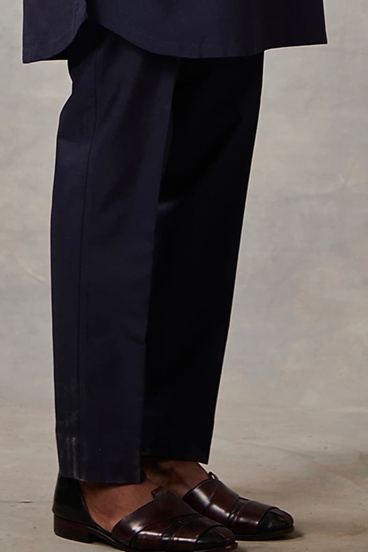 Navy Blue Cotton Silk Kurta Set With Bundi Jacket by Gargee Designers at Pernia's Pop Up Shop