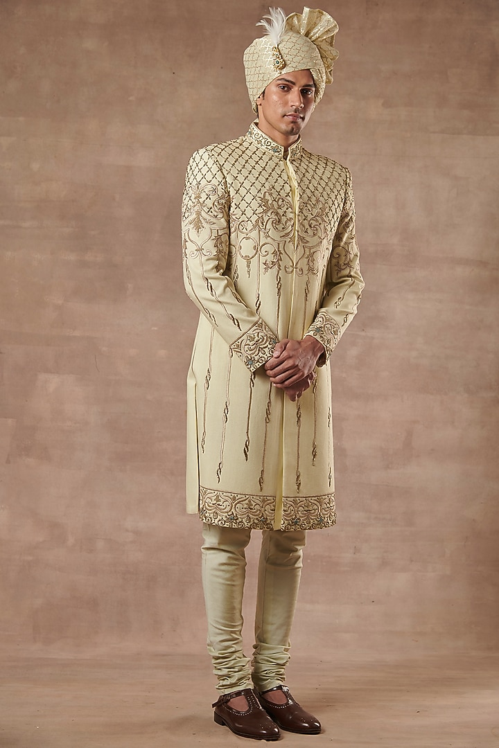 Mint Green Embroidered Groom Sherwani Set by Gargee Designers at Pernia's Pop Up Shop