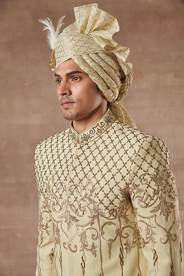Mint Green Embroidered Groom Sherwani Set by Gargee Designers at Pernia's Pop Up Shop