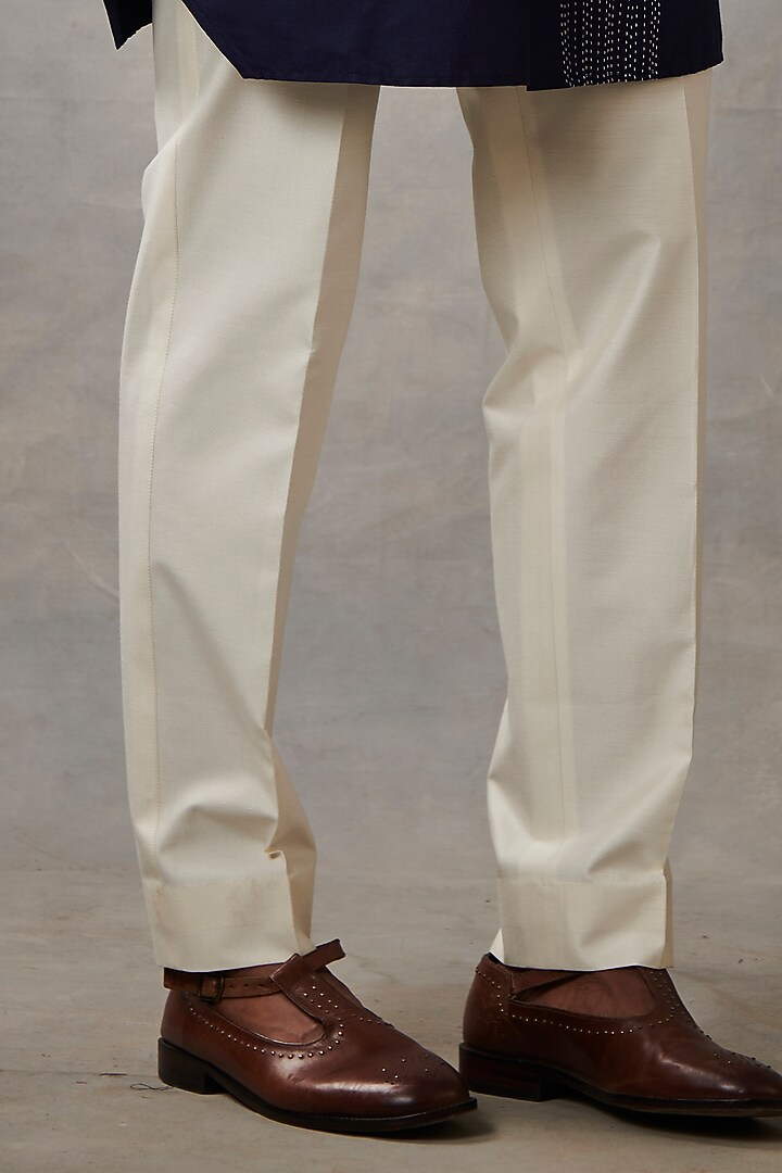 Navy Blue Cotton Silk Machine Embroidered Indo-Western Set by Gargee Designers at Pernia's Pop Up Shop