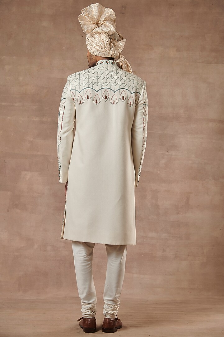 Off-White Machine Embroidered Groom Sherwani Set by Gargee Designers at Pernia's Pop Up Shop