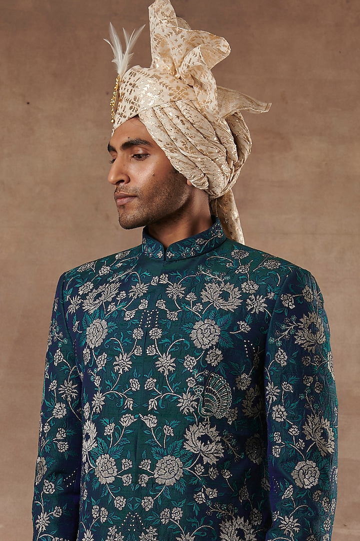Peacock Green Embroidered Wedding Sherwani Set by Gargee Designers at Pernia's Pop Up Shop