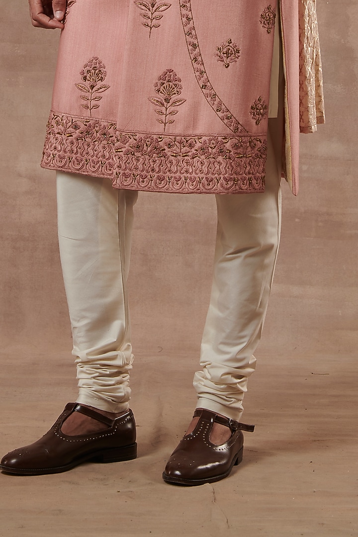 Dark Peach Machine Embroidered Wedding Sherwani Set by Gargee Designers at Pernia's Pop Up Shop