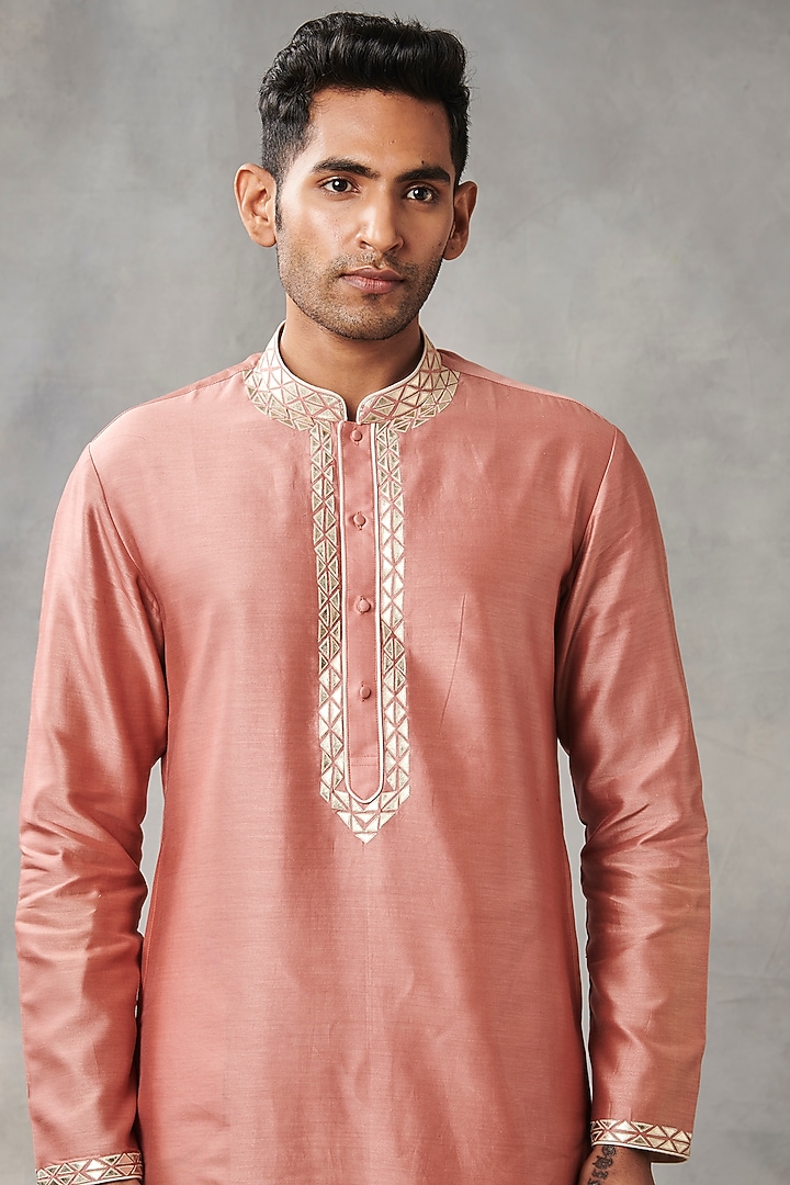Rust Cotton Silk Applique Embroidered Kurta Set by Gargee Designers at Pernia's Pop Up Shop