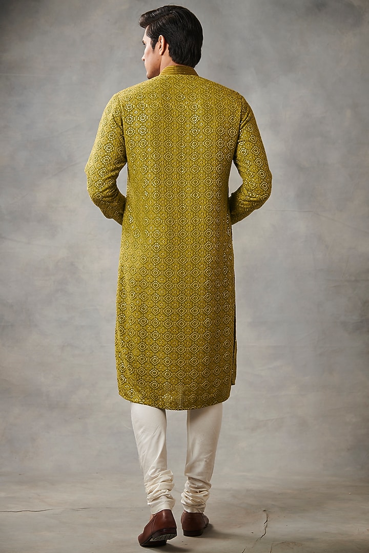 Olive Green Embroidered Kurta Set by Gargee Designers at Pernia's Pop Up Shop