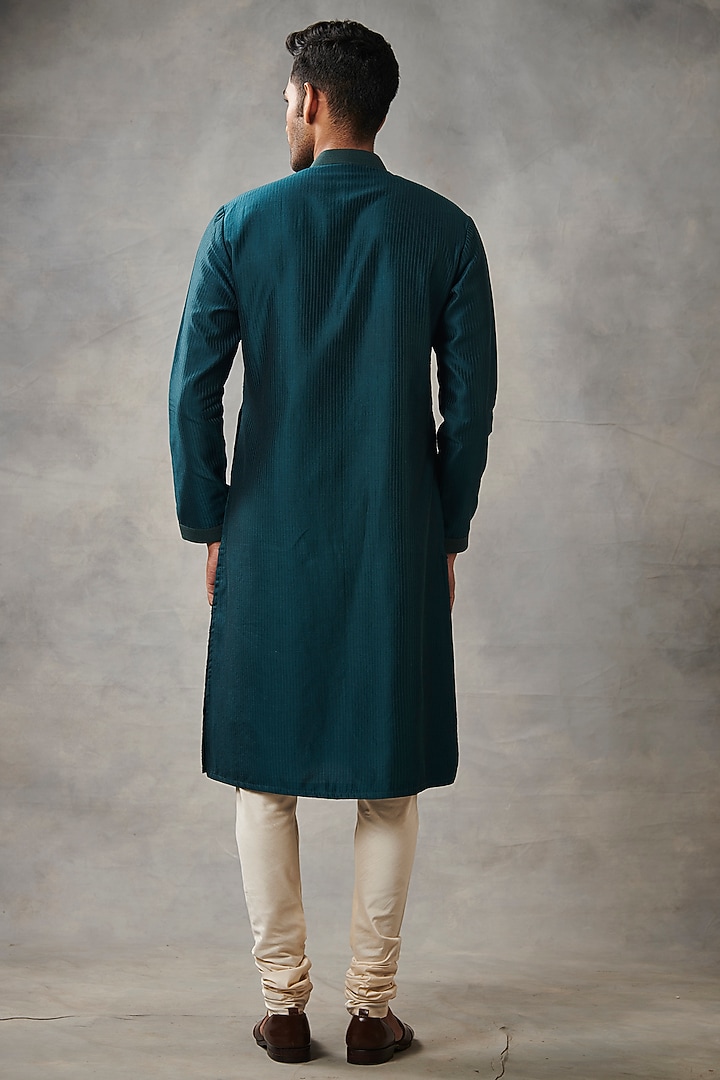 Teal Green Chanderi Silk Machine Embroidered Kurta Set by Gargee Designers at Pernia's Pop Up Shop