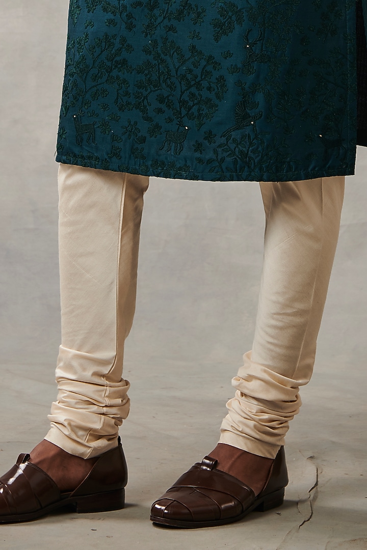 Teal Green Chanderi Silk Machine Embroidered Kurta Set by Gargee Designers at Pernia's Pop Up Shop