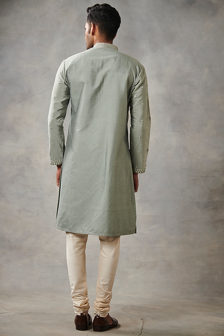Grey Cotton Silk Mirror Embroidered Kurta Set by Gargee Designers at Pernia's Pop Up Shop