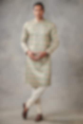 Pale Teal & Peach Embroidered Kurta Set by Gargee Designers