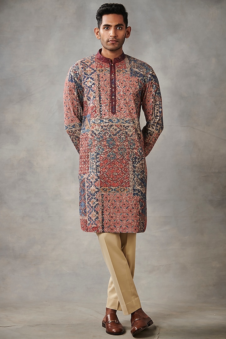 Multi-Colored Printed & Embroidered Kurta Set by Gargee Designers