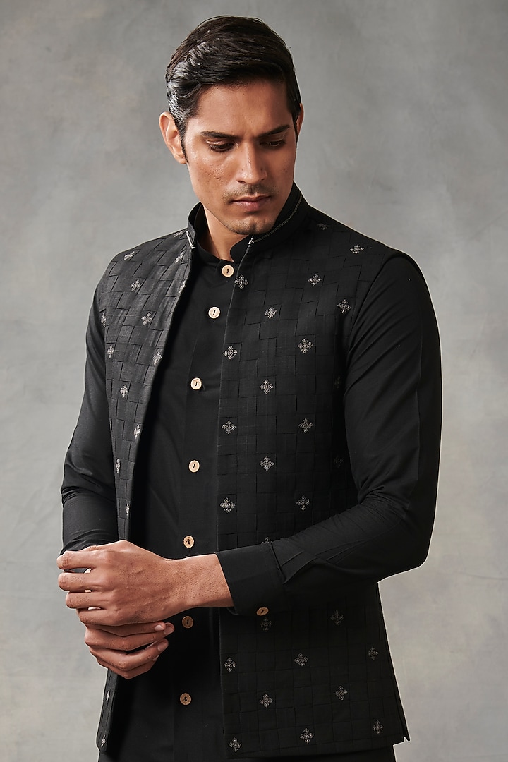 Black Embroidered Wedding Indowestern Set by Gargee Designers at Pernia's Pop Up Shop