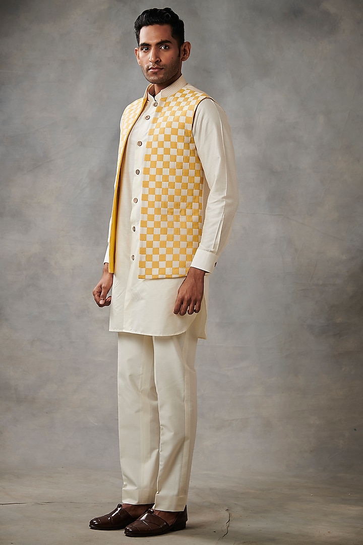Butter Yellow Cotton Silk Wedding Indowestern Set by Gargee Designers at Pernia's Pop Up Shop