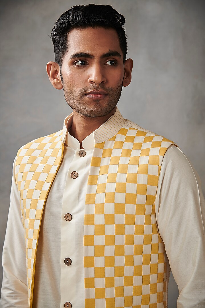 Butter Yellow Cotton Silk Wedding Indowestern Set by Gargee Designers at Pernia's Pop Up Shop