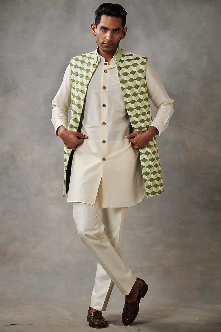 Mint Cotton Silk Wedding Indowestern Set by Gargee Designers at Pernia's Pop Up Shop