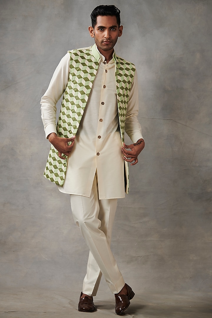 Mint Cotton Silk Wedding Indowestern Set by Gargee Designers at Pernia's Pop Up Shop