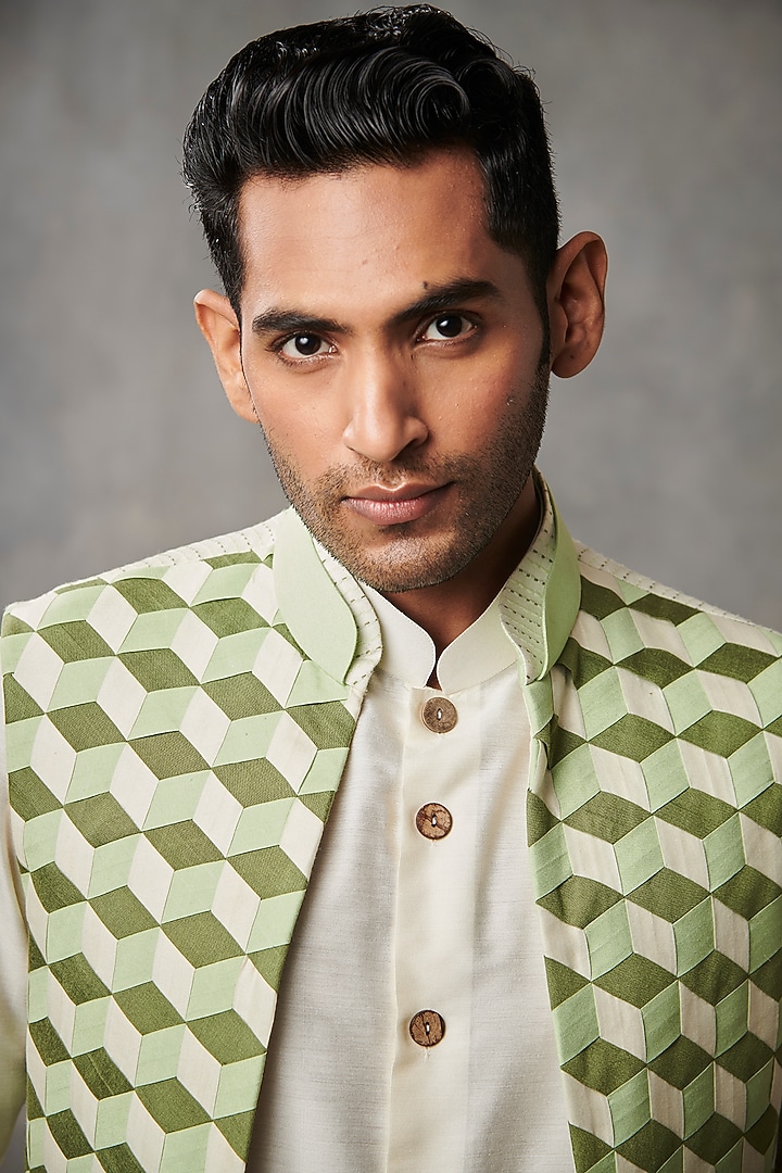 Mint Cotton Silk Wedding Indowestern Set by Gargee Designers at Pernia's Pop Up Shop