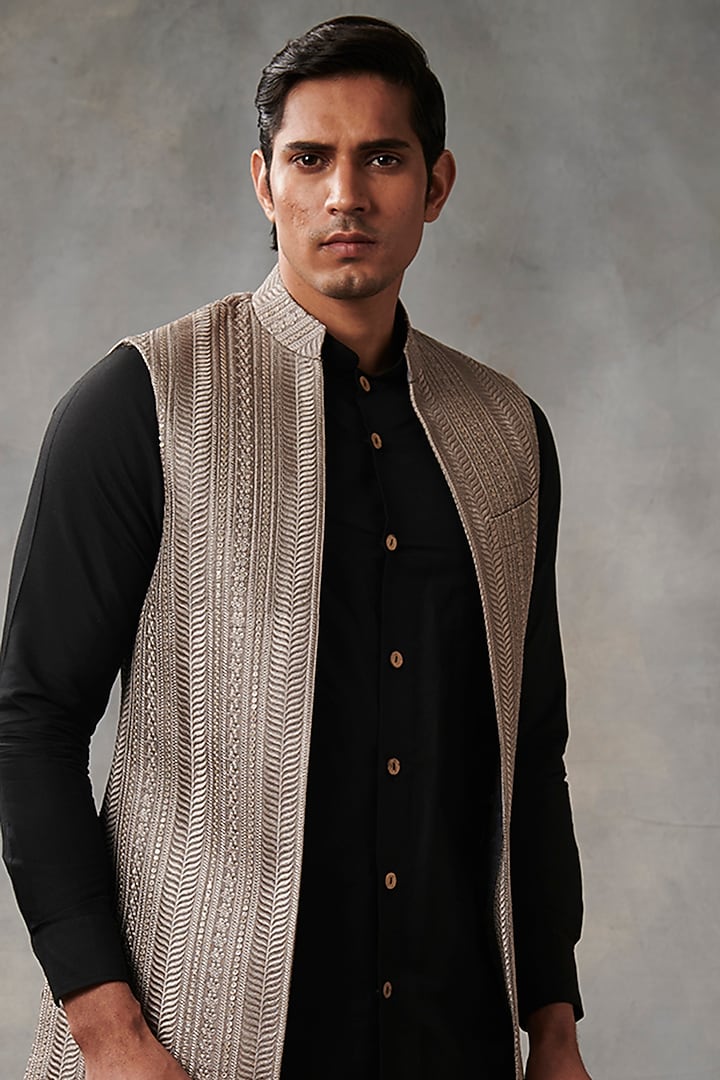 Grey Poly Viscose Indowestern Set by Gargee Designers at Pernia's Pop Up Shop