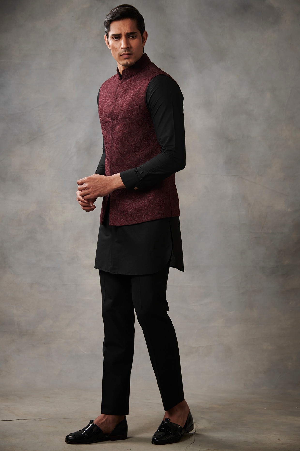 Rama Green & Wine Kurta Pajama Jacket Online at Best Price - Rutbaa