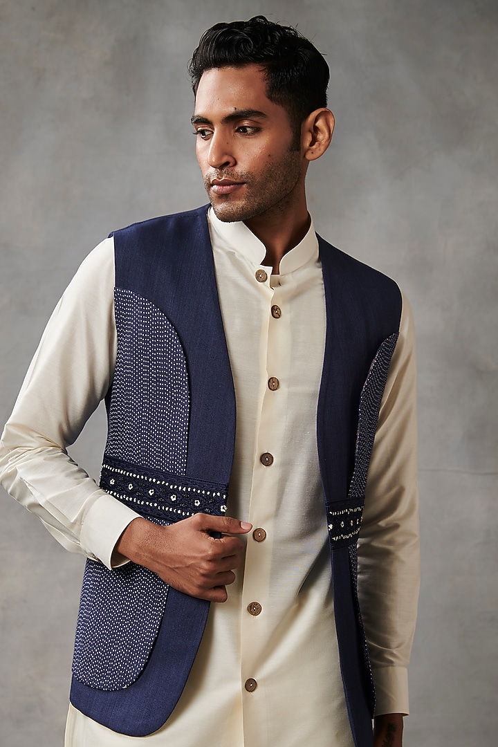 Navy Blue Wedding Indowestern Set by Gargee Designers at Pernia's Pop Up Shop