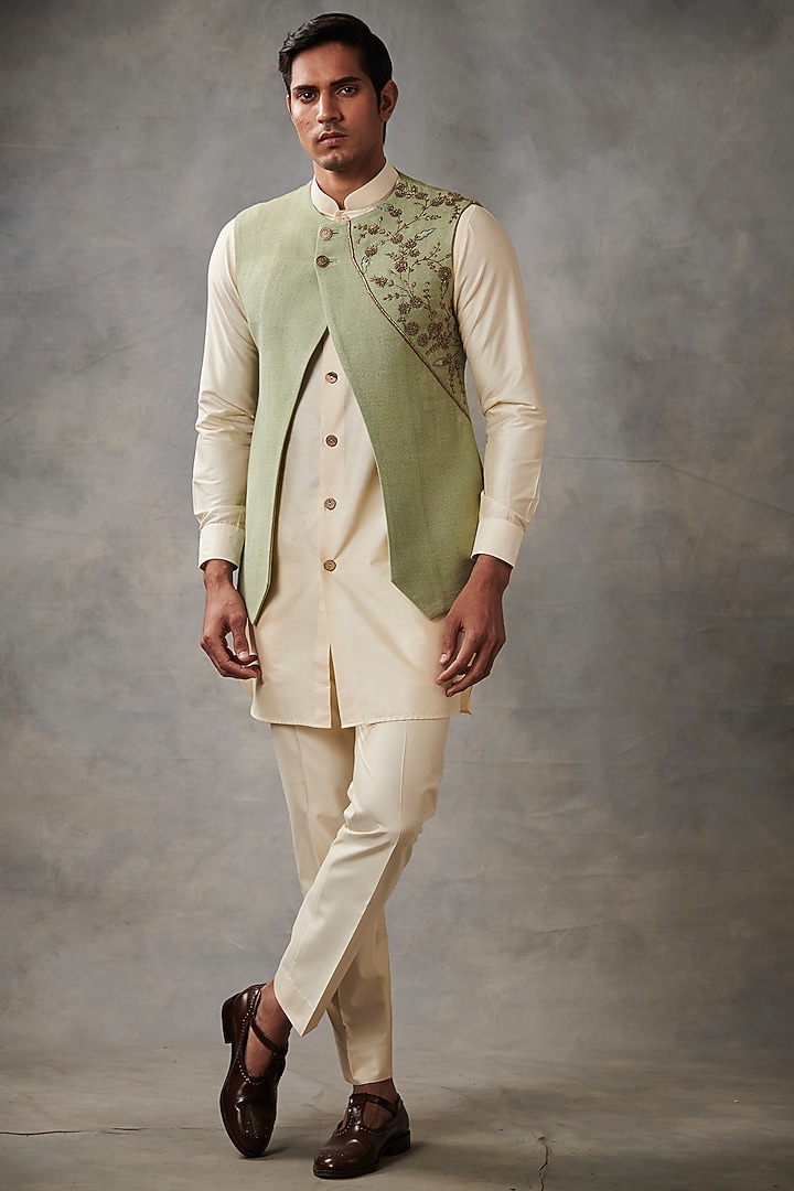 Mint Embroidered Indowestern Jacket With Kurta set by Gargee Designers at Pernia's Pop Up Shop
