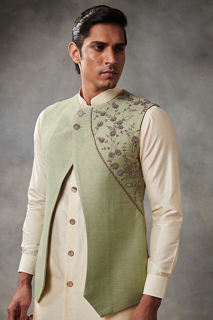 Mint Embroidered Indowestern Jacket With Kurta set by Gargee Designers at Pernia's Pop Up Shop