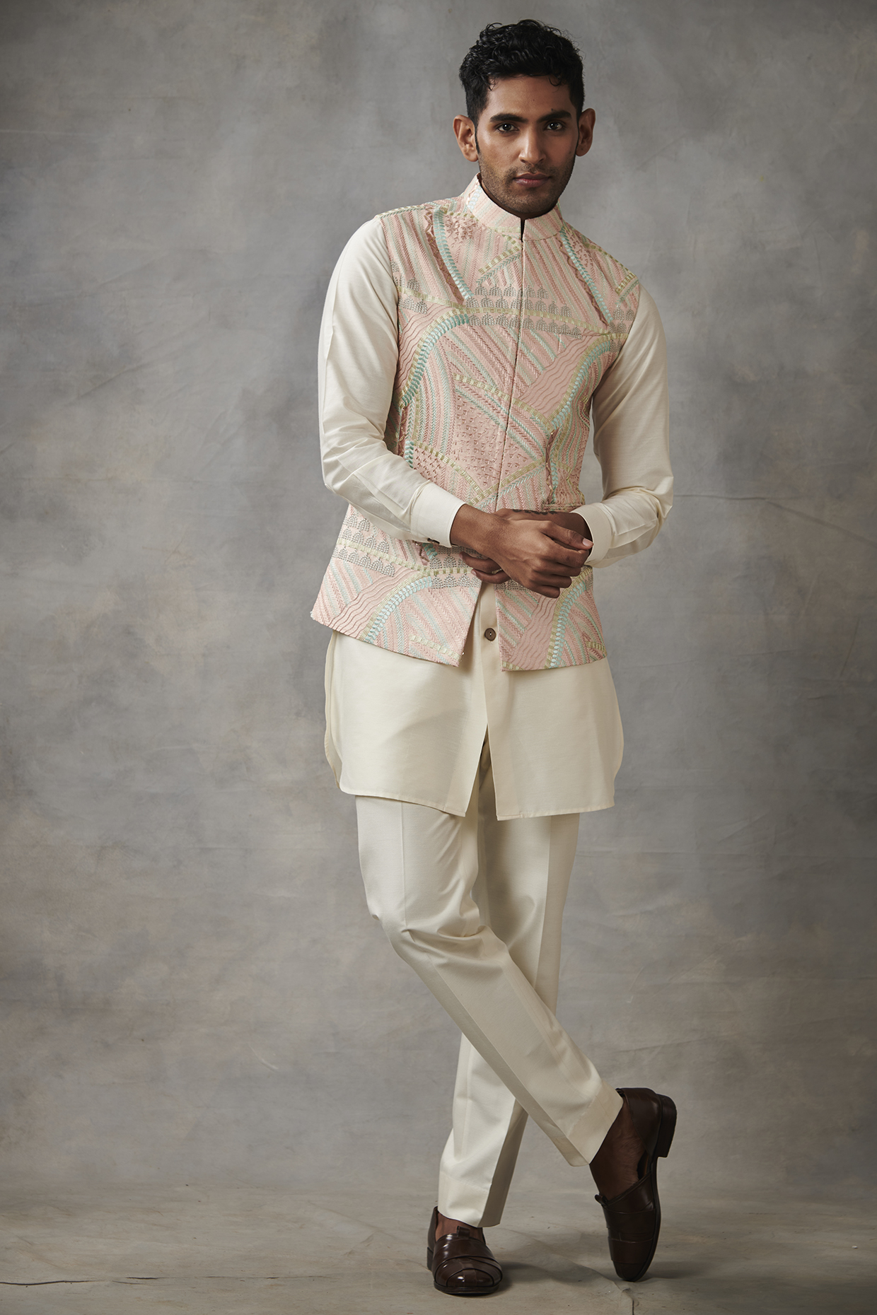 Multi-Colored Embroidered Bundi Jacket with Kurta Set by Gargee Designers at Pernia's Pop Up Shop