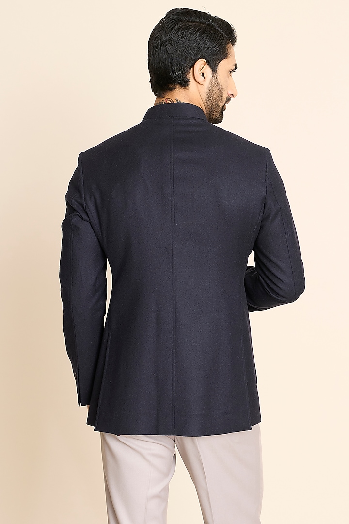 Navy Blue Wool & Flannel Bandhgala by Gargee Designers at Pernia's Pop Up Shop