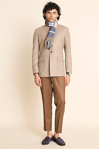 Beige Wool & Flannel Bandhgala by Gargee Designers