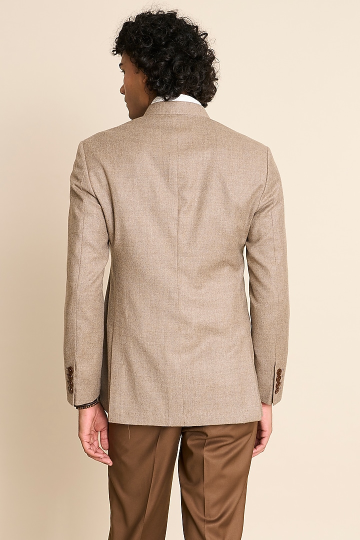 Beige Wool & Flannel Bandhgala by Gargee Designers at Pernia's Pop Up Shop