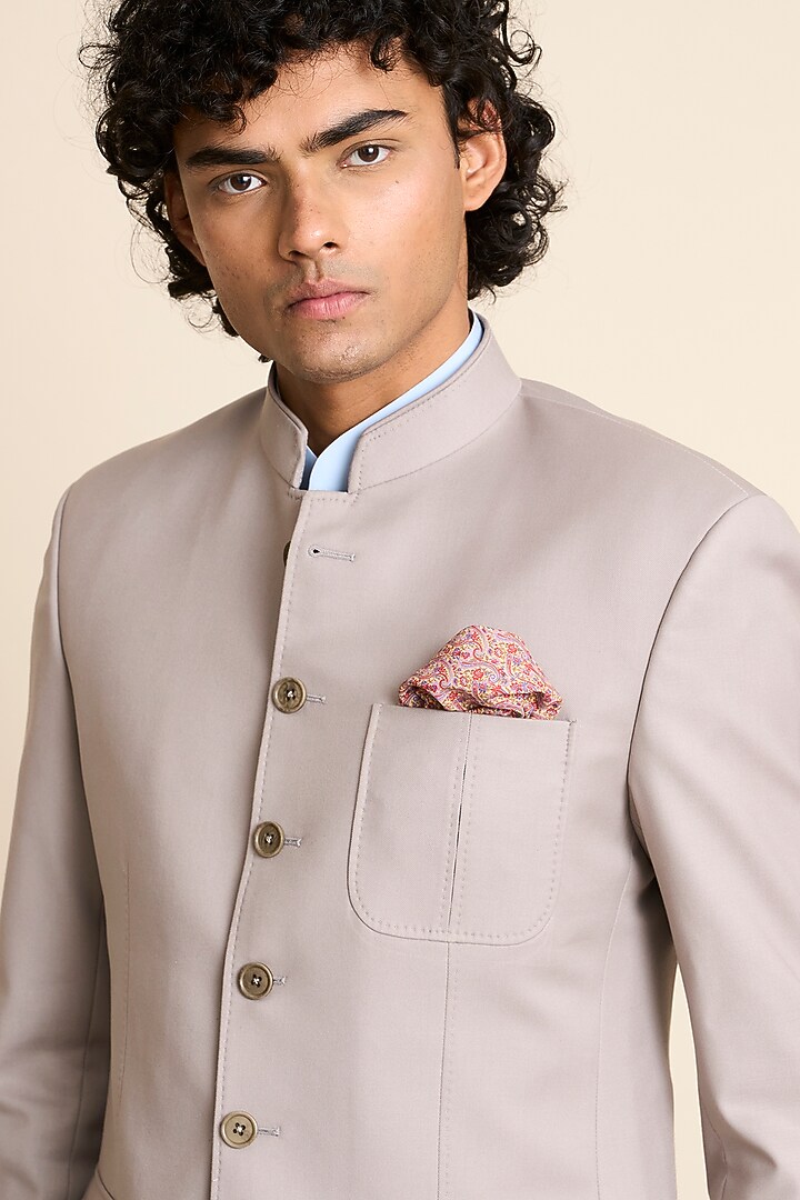 Grey Poly Viscose Bandhgala Set by Gargee Designers at Pernia's Pop Up Shop