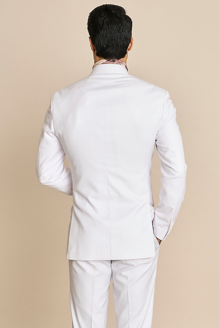 White Poly Viscose Bandhgala Set by Gargee Designers at Pernia's Pop Up Shop